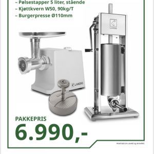 Landig Pakke-Kjøttkvern-Hamburgerpresse- Pølsestapper 5 Liter