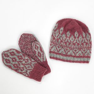 Redd Barna lue og votter ARNE & CARLOS grå/mørk rosa
